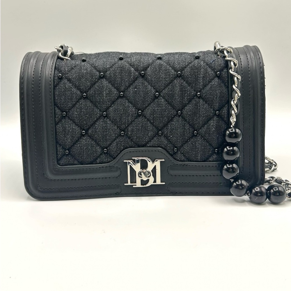 Badgley Mischka Black Quilted Crossbody with Chain Detail